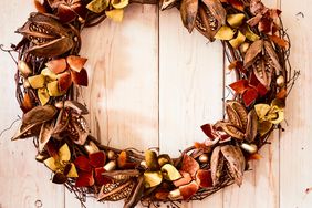 autumnal wreath on wooden door