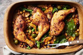 Baked Chicken Legs with Chickpeas and Olives