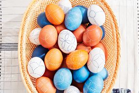 basket needlework-style dyed eggs
