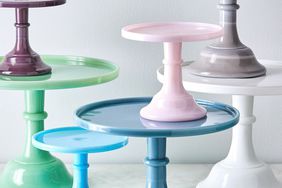 assorted color glass cake stands