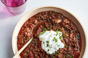 easy beef chili with sour cream in bowl