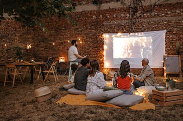 group watching movie in fall