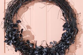 halloween black wreath on door