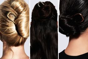 Composite of hairstyles using french hair pin