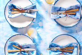 blue ice dyed table cloth and napkins