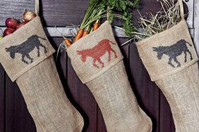 jute stockings filled with hay vegetables fruit