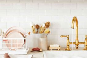 kitchen sink with gold faucet
