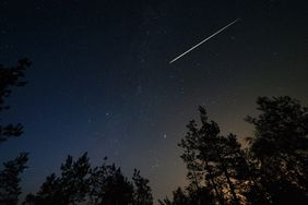 Lyrid meteor shower in night sky