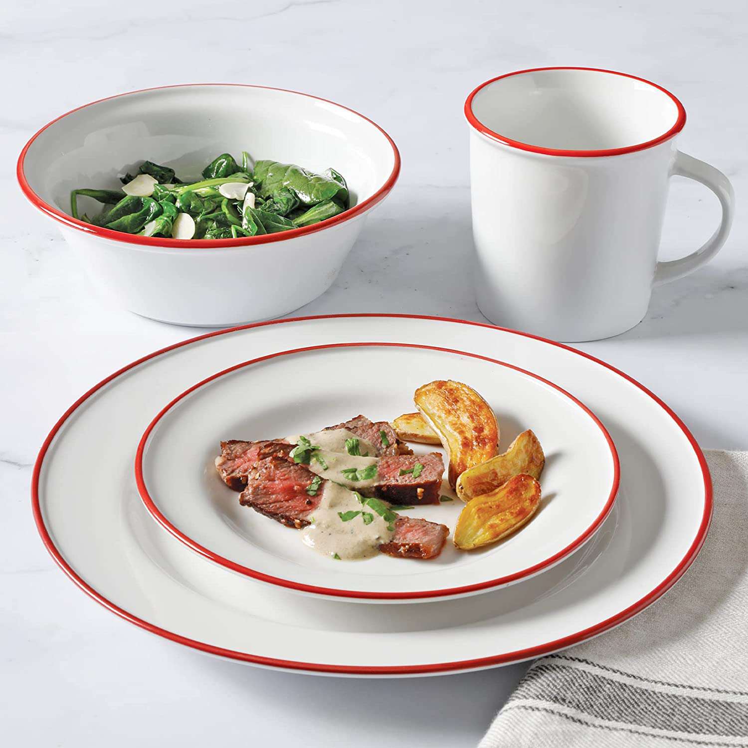 Red lined dinnerware set