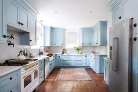 full view of powder blue kitchen