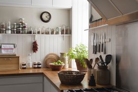 shaker kitchen with shelves and knife rack