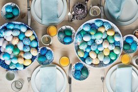 splatter-dyed eggs table setting