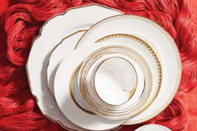 stacked gold trim china dishes