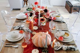 table set for thanksgiving with harvest decor