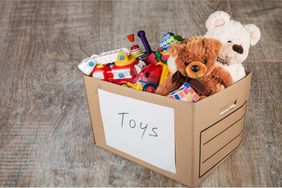 toys and stuffed animals in donation box