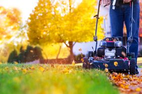 Mowing lawn in the fall