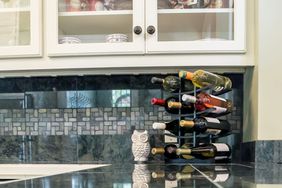 wine rack on granite kitchen counter
